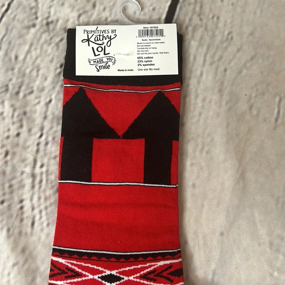 Primitives By Kathy LOL Red Black Secret Santa Christmas Socks Brand New W/Tags